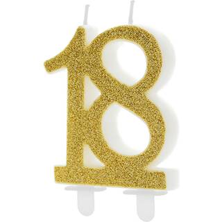 Guld Glitter Fødselsdagslys Nr. 18 - Ekstra Stor 10cm, PartyDeco