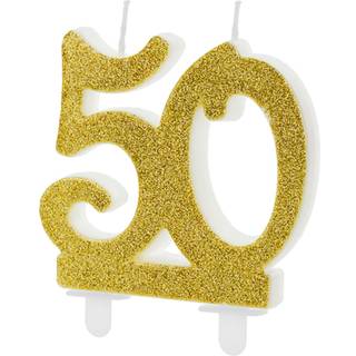 1 stk. Fødselsdagslys Guld 7,5 cm 50 år – Elegant og festlig til den store dag