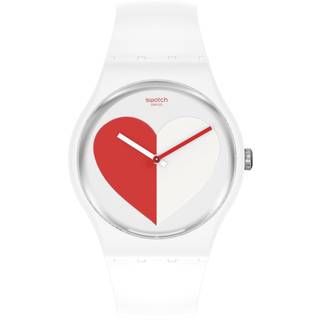 Swatch New Gent Half <3 Red Quartz White Dial White Silicone Strap Unisex Watch SO29Z113