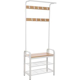 VASAGLE knagerække, knageholder med skoopbevaringsbænk, 4-i-1 design, creme