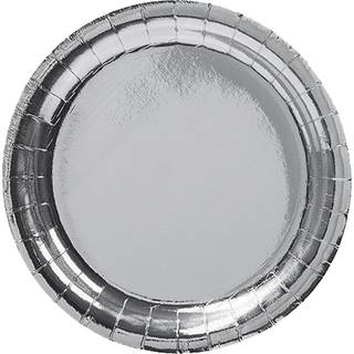 Sølvmetallic paptallerkner 8 stk. 23 cm.