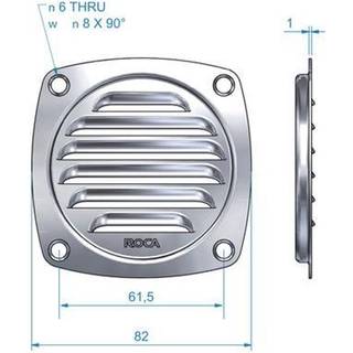 Ventilationsgitre Roca, rustfrit &amp; syrefast stål (AISI 316), 82 mm x 82 mm, sølv