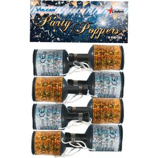 Party Poppers guld/sølv 8-pak - festlige serpentiner til alle lejligheder