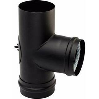 Metalbestos 80 mm t-stykke 90° m/ovntilslut./sodskål/renselem modsat ovntilslut. Sort røgrør