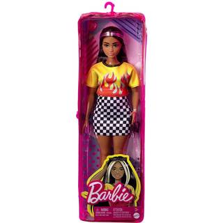 Barbie Fashionistas Doll #179 Curvy med langt fremh?vet h?rflammeafgr?de Top rutet nederdel og tilbeh?r inklusive sneakers & solbriller