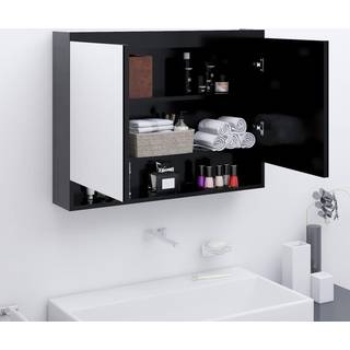 Badeværelsesskab Med Spejl 80X15X60 Cm Mdf Blank Grå - Skinnende grå