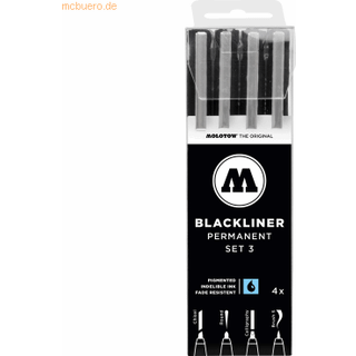 Molotow Blackliner Pen 4 -pen Set 3 - Kalligrafi Mejselb?rste S & Round Tips 1 S?t hver