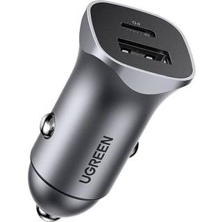 Ugreen USB-C / USB-A Biloplader, PD, QC, 24W - Grå