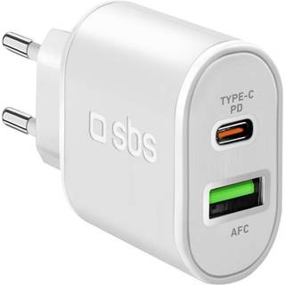 SBS 20W Hurtig Vægoplader m. USB-C PD & USB-A AFC - Hvid