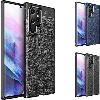 Lædermønstret TPU Cover Samsung Galaxy S22 Ultra  - blå