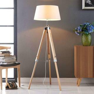 Lindby gulvlampe Katie, 162 cm, hvid, tekstil, træ, stativ