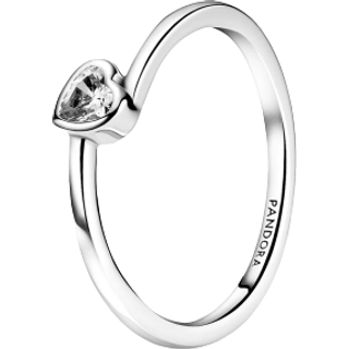 Pandora Clear Tilted Heart Solitaire Ring - 50 - Silver
