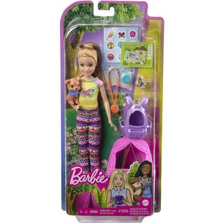 Barbie It Takes Two Camping Stacie-dukke med telt, valp og tilbehør, kort, kompas, klistermærkeark - udendørs eventyr legetøjsæt
