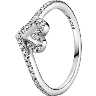 Pandora Sparkling Wishbone Heart Ring - 56 - Silver