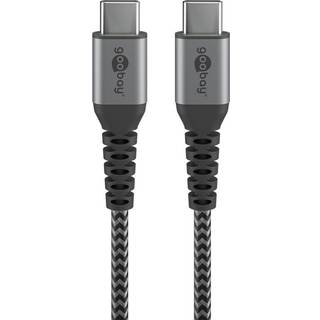 USB-C 2.0 til USB-C lade- og datakabel, tekstil, sort/grå, 0,5m