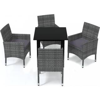 spisebordssæt til haven 5 dele med hynder polyrattan grå