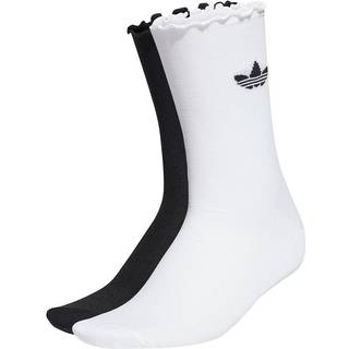 Semi-Sheer Ruffle Crew strømper, 2 par - White / Black - 43-45
