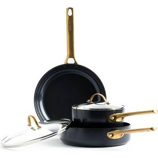 Greenpan Reserve Hard Anodized Healthy Ceramic Nonstick 5 stykker Kogegraver og pander indstiller guldh?ndtag PFAS-fri opvaskemaskine Safe Oven S