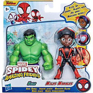 Hasbro Spidey og hans fantastiske venner Marvel Hero afslører 2 -pack -Action -figurer -Mask Flip Feature Miles Morales: Spider -Man og Hulk 3 og