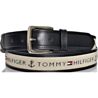 Tommy Hilfiger M?nds b?ndindlejningsb?lte - B?ndstofdesign med en enkelt sp?nde Buckle Black/Natural 30