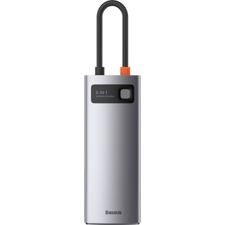 Baseus Hub 6in1 Metal Gleam Series USB-C to 3x USB 3.0 + HDMI + USB-C PD + Ethernet RJ45 USB hub - USB 3.0 - 6 ports - Grå
