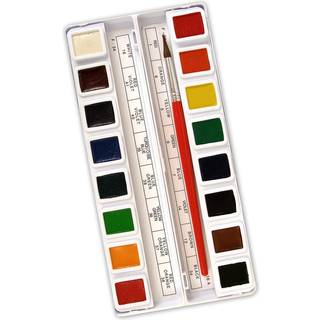 Prang Half Pan Watercolor Paint Set med børste og låg genopfyldelige 16 forskellige farver (01600) 18 stykke sæt