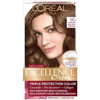 L'Oreal Paris Excellence Creme Permanent Triple Care Hair Color 5G Medium Golden Brown Grey Coverage i op til 8 uger Alle h?rtyper Pakning af 1