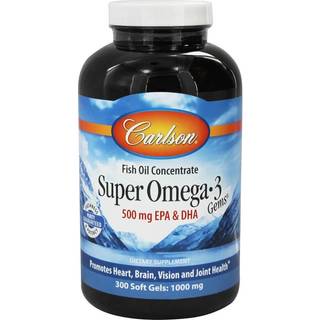 Carlson - Super Omega-3 Gems 1200 mg Omega-3 Fedtsyrer med EPA og DHA Vildtfanget Norsk Fiskeolie Supplement Bredygtigt fremstillede kapsler 300