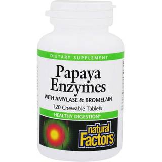 Natural Factors – Papayaenzymer med Amylase og Bromelain 120 tyggetabletter