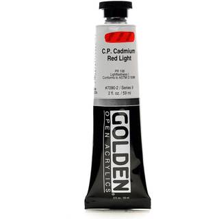 Åbn langsomtørrende akryl af Golden Cadmium Red Light 2 fl oz. Rør professionel akrylmaling semi-opaque