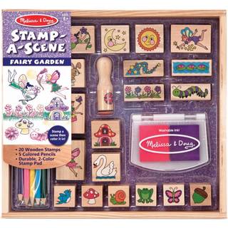 Melissa & Doug Stamp-A-Scene Stamp Pad: Fairy Garden-20 Træstempler 5 Farvede blyanter og 2-farvestempelpude