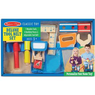 Melissa & Doug Deluxe Tool Belt Set - 5 Træværktøjer 8 Bygningsstykker Justerbart bælte