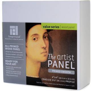 Ampersand Art Supply Wood Gesso Artist Maleri Panel: Primed Smooth 4 """" X 4 """" 1-1/2 """" Vugget profil