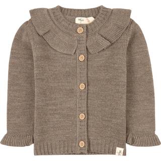 Little Jalo Flounce Strikket Cardigan Wood Brown 74 cm  Brun  74 cm  kvinde