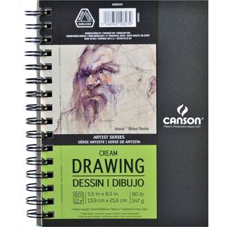 Canson Artist Series Tegning Paper Cream Wirebound Pad 5,5x8,5 tommer 60 ark (90 lb/147g) - Kunstnerpapir til voksne og studerende - Trækulfarvet