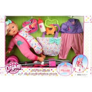 Dream Collection Baby Doll Care Gift Set med klapvogn - Letagtige baby dukke og tilbeh?r til realistisk foregive legeplads Soft Toy - 12