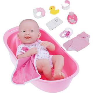 8 stykker Layette Deluxe Bathtub Gift Set JC Toys - La Nyf?dte 14 """" Livslignende smilende vinyl Nyf?dt dukke m/ tilbeh?r Pink vandt?t aldre 2+