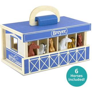 Breyer Horses Farms Wood Stable Playset med 6 heste | 6 stykke | 6 Stablemates Heste inkluderet | 6 H X 9 L X 2,5 D | 1:32 skala | Model #59217 M