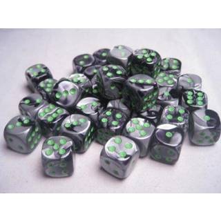 Chessex Gemini 36D6 Terningssæt - Sort-Grå/Grøn, Ensartet størrelse og mærkning til en pålidelig spiloplevelse