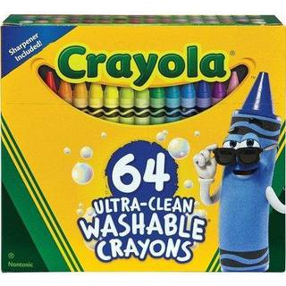 Crayola Ultra-Clean vaskbare farvekridt, 64 farver med indbygget skærper - Sikker, nem oprydning til børns hjemmekunst