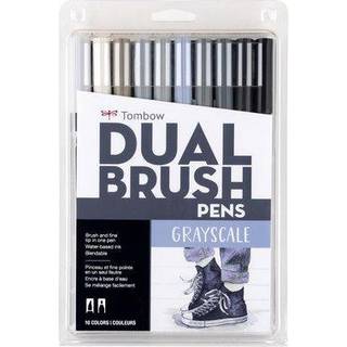 Tombow 56171 Dual Brush Pen kunstmarkører i gråtoner, 10-pak, blandbare, vandbaseret blæk, pensel- og finspidser