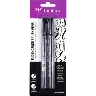 Tombow 62038 Fudenosuke Brush Pen 2-Pack. Bl?d og h?rd tip fudenosuke b?rstepenne til kalligrafi og kunsttegninger