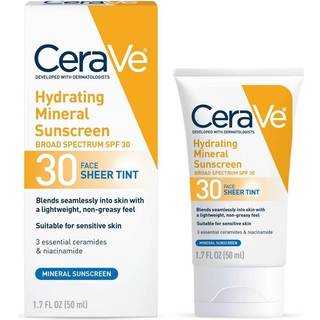 CeraVe Fugtgivende tonet mineral solcreme SPF 30 - Let tonet, zinkoxid og titandioxid, ceramider og hyaluronsyre, 1,7 fl oz