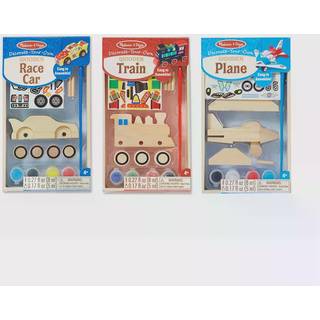 Melissa & Doug Dekorer Dit Eget Træhåndværkssæt: Fly, Tog og Racerbil - Maling, Klistermærker og Akser Inkluderet