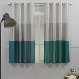 Eksklusivt hjemmet Chateau Striped Faux Silk Grommet Top Curtain Panel Pair 54 """" X63 """" Navy/Gray