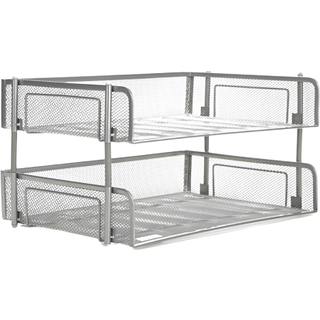 Mindlæser Stabelbar papirbakke 2 stk. Desktop Organizer File Storage Office Metal Mesh 13.5 """" L X 10 """" W X 7.25 """" H Silver