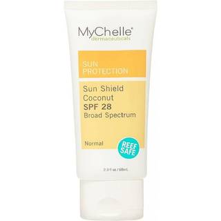 MyCHELLE Dermaceuticals Sun Shield SPF 28 Coconut (2,3 Fl Oz) - Beroligende Reef Safe Solcreme med E-vitamin og Aloe - Rejsestrrelse Zink Solcre
