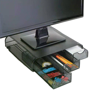 Mind Reader Monitor Stand Ventilated Laptop Riser Desktop Organizer Storage Metal Mesh 13.25 """" L X 12.5 """" W X 3 """" H Black