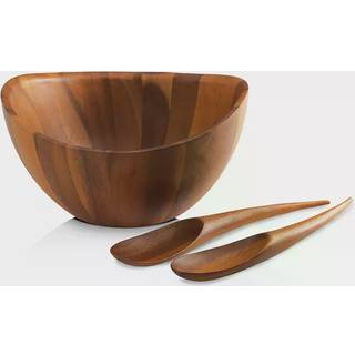 Nambe Gourmet Harmony 3 stykker Wooden Salad Bowl Set | Stor 12-tommer salatskål med serveringsredskaber | Acacia Wood Salad Tosser og Fruit Bowl