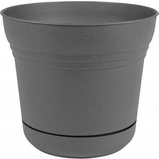 Bloem Saturn Round Planter med tallerkenbakke: 14 """" - Sort - Holdbar plastikpotmatte finish Fjernelig tallerken til indend?rs og udend?rs brug h